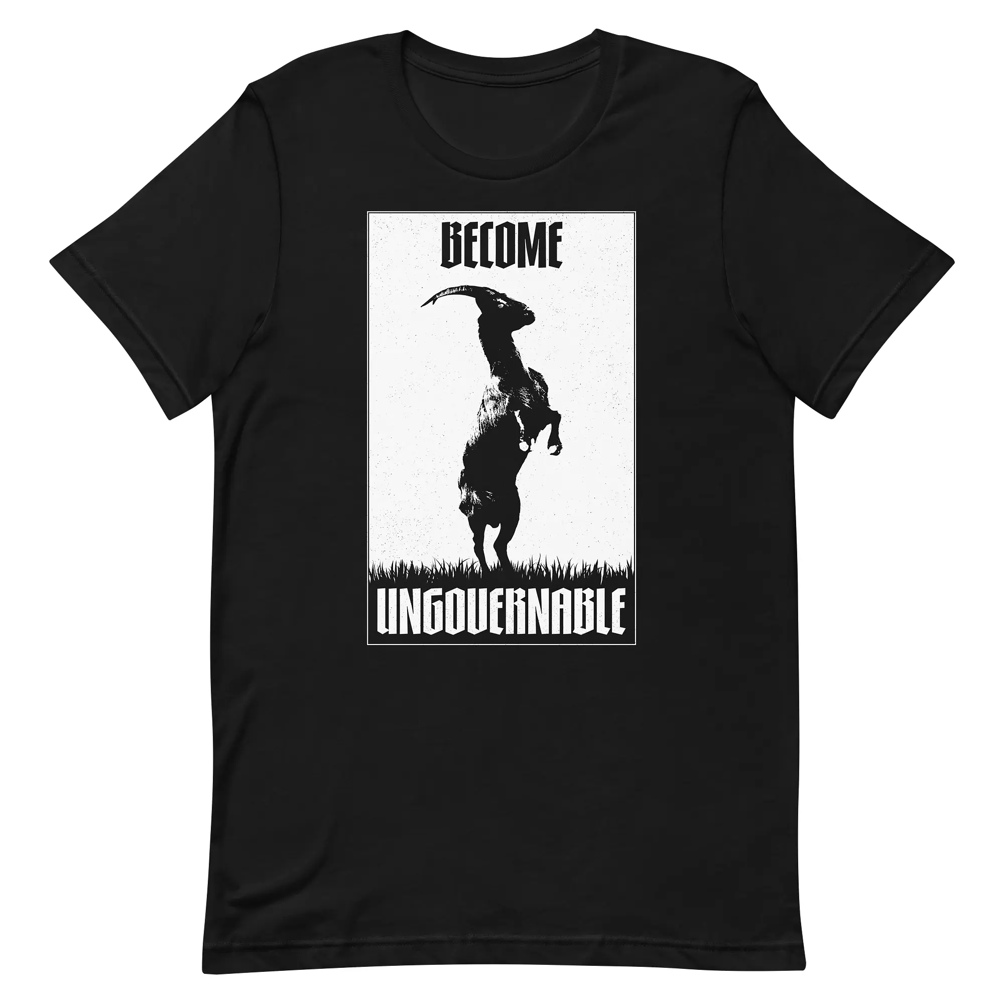 “Become Ungovernable” standing goat b&w tee